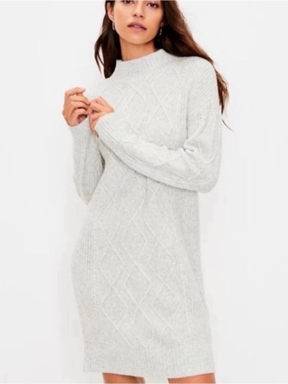 LOFT Light Gray Cable-Knit Sweater Dress